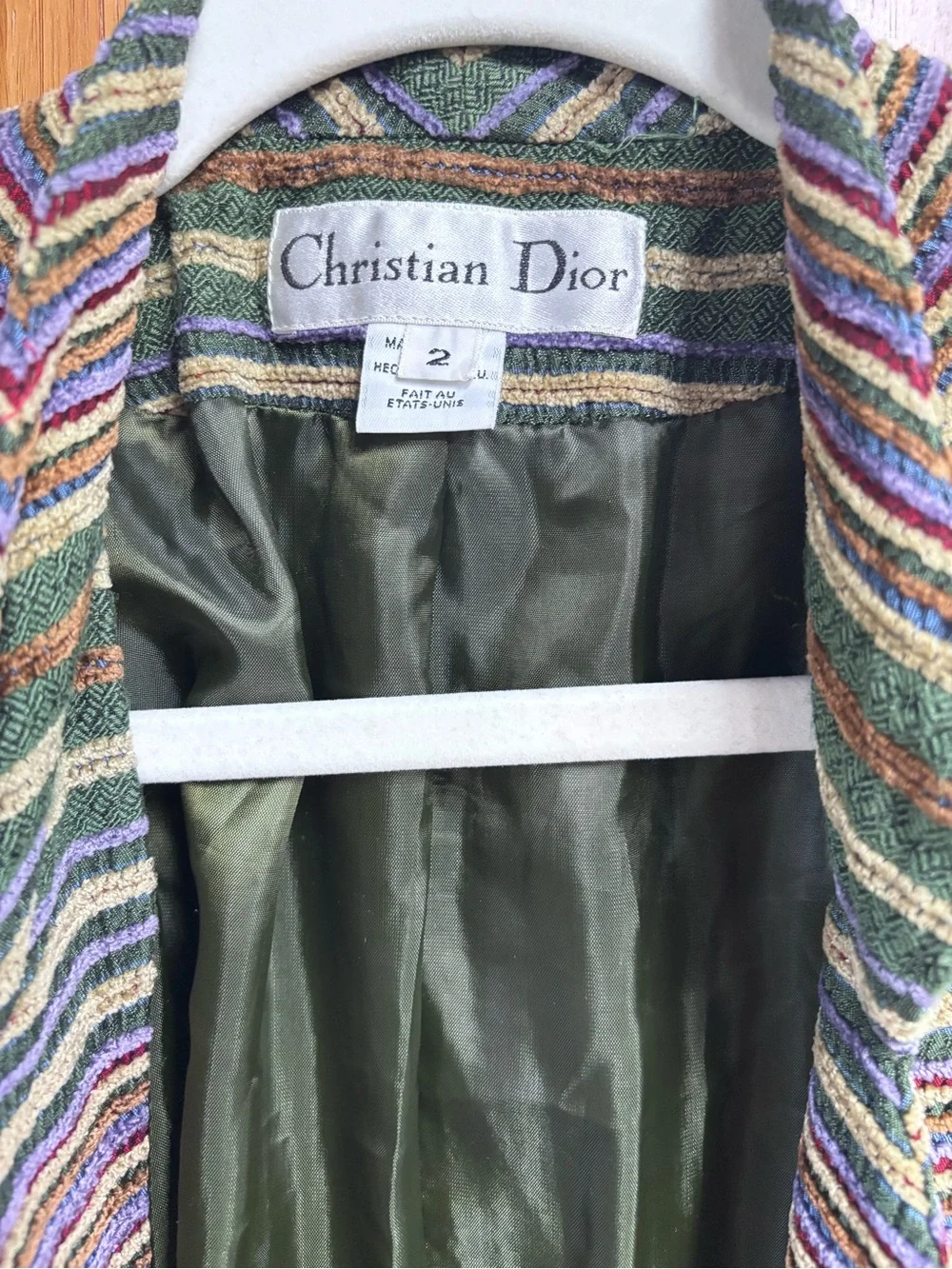 Christian Dior Women's Striped Green Multicolor Blazer Jacket- Size 2